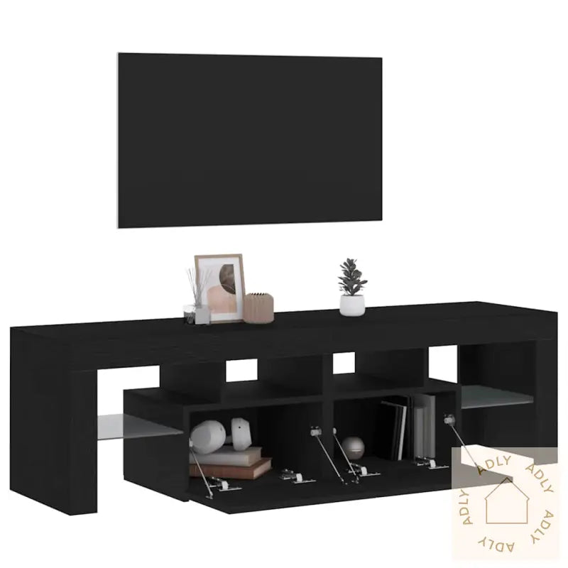 Tv-Benk Med Led-Lys Svart Eik 140X36,5X40 Cm Konstruert Tre