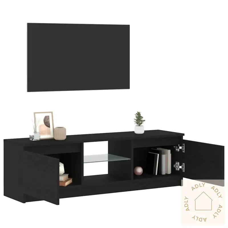 Tv-Benk Med Led-Lys Svart Eik 120X30X36 Cm Konstruert Tre