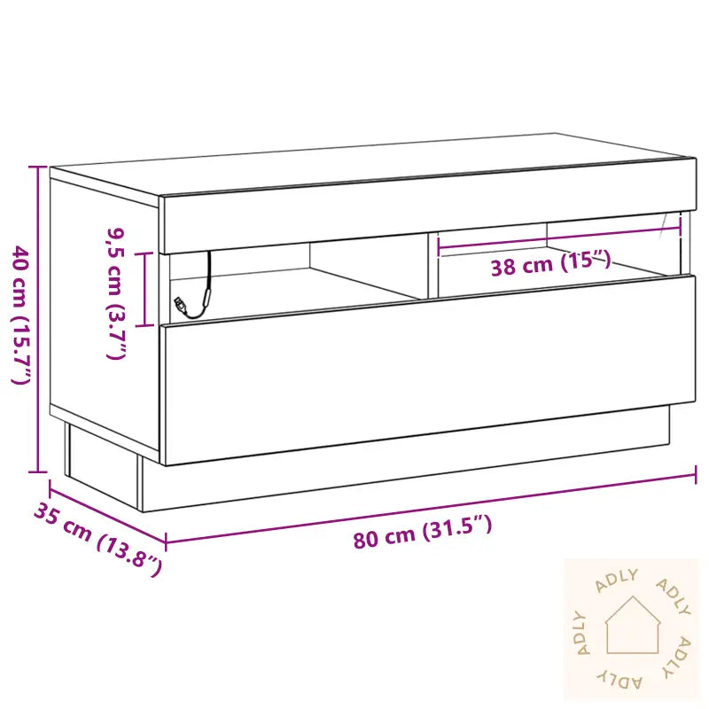Tv-Benk Med Led-Lamper, Svart Eik, 80X35X40 Cm, Laget Av Tre