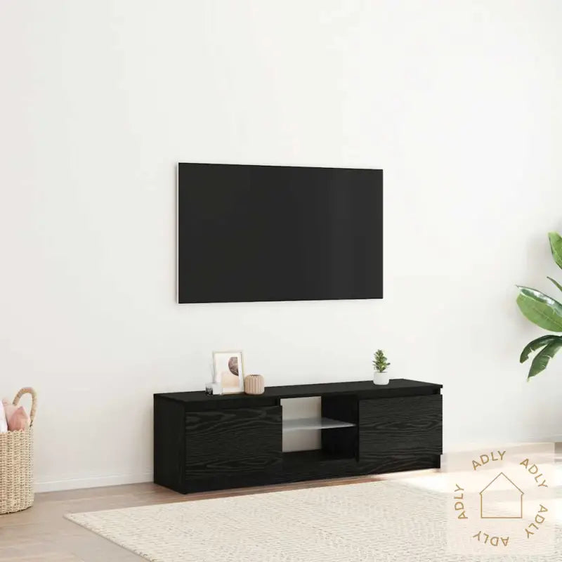 Tv-Benk Med Led-Lys Svart Eik 120X30X36 Cm Konstruert Tre
