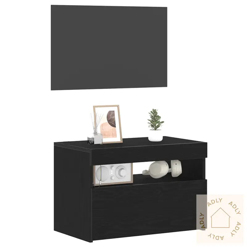 Tv Kabinetter Med Led Lys 2 Stk Svart Eik 60X35X40 Cm Konstruert Tre