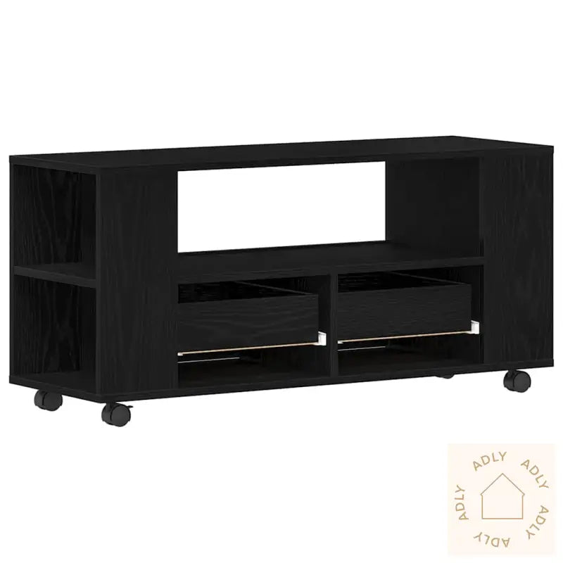 Tv-Benk Med Hjul Svart Eik 102X34,5X43 Cm Konstruert Tre