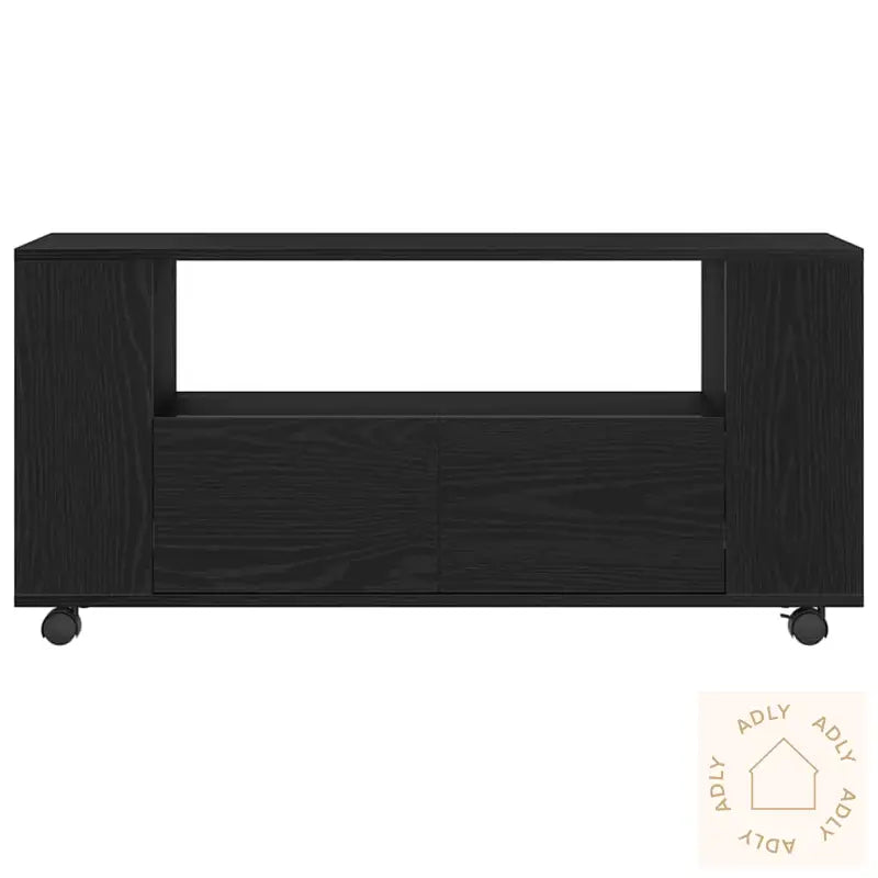 Tv-Benk Med Hjul Svart Eik 102X34,5X43 Cm Konstruert Tre