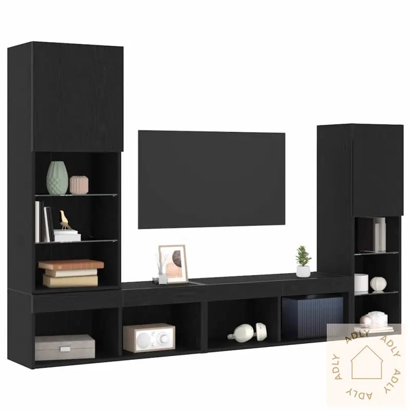 Led Tv-Skap Svart Eik 30.5X30X102 Cm Laget Av Tre