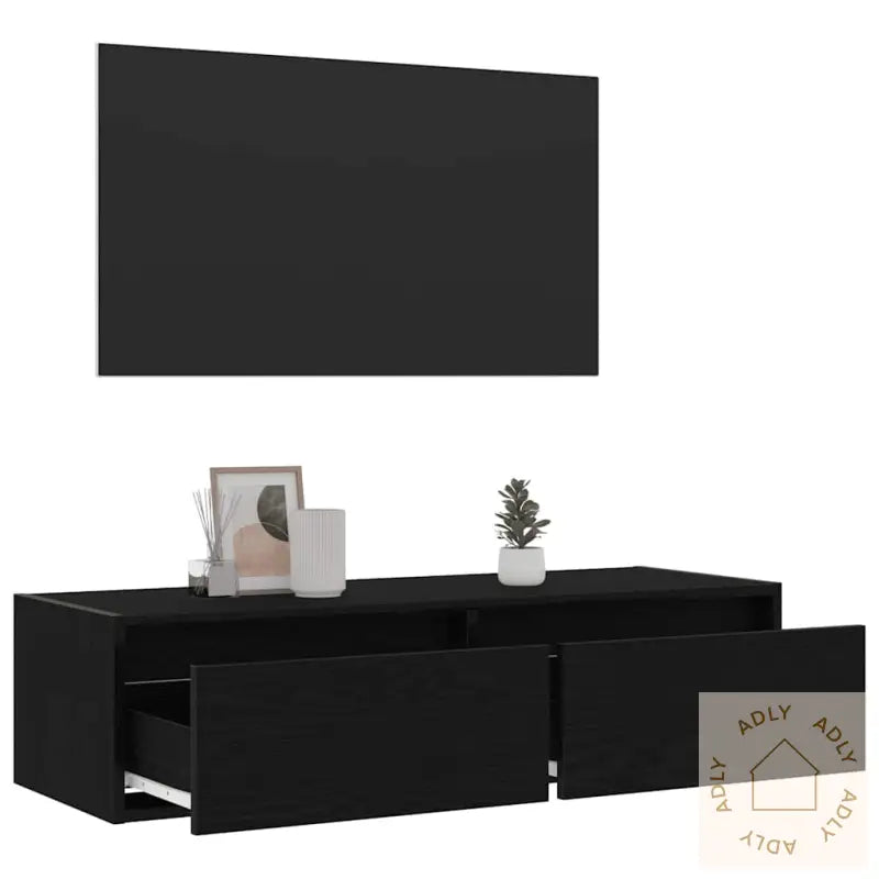 Tv-Benk Med Led-Lys Svart Eik 100X35,5X25 Cm