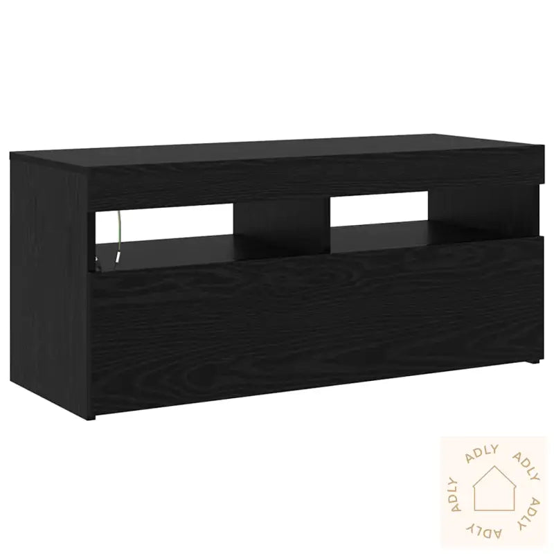 Tv Skap 2 Stk Med Led Lys, Svart Eik, Konstruert Tre