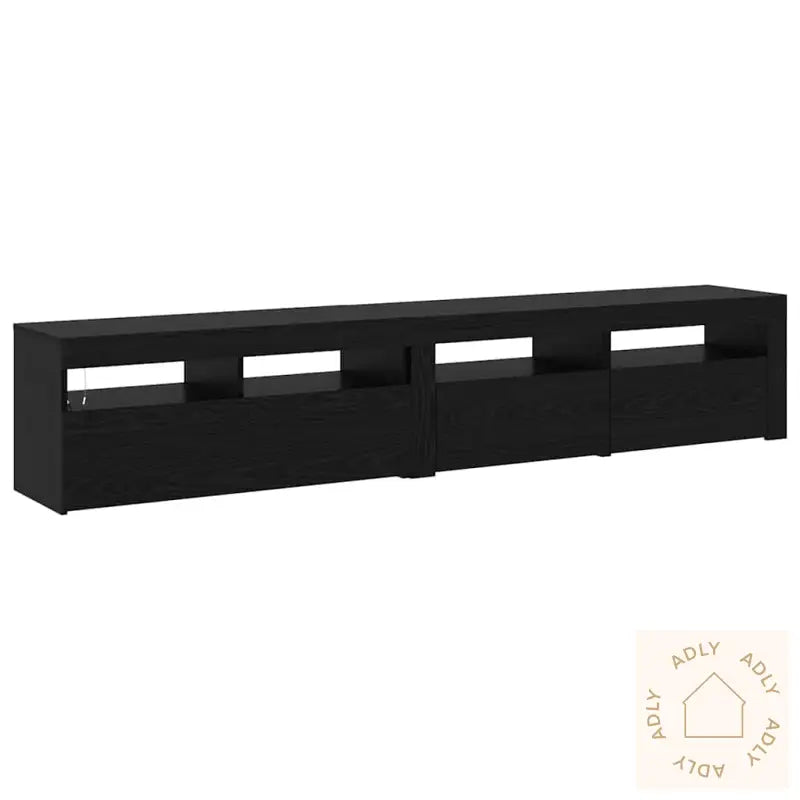 Tv Skap 2 Stk Med Led Lys, Svart Eik, Konstruert Tre