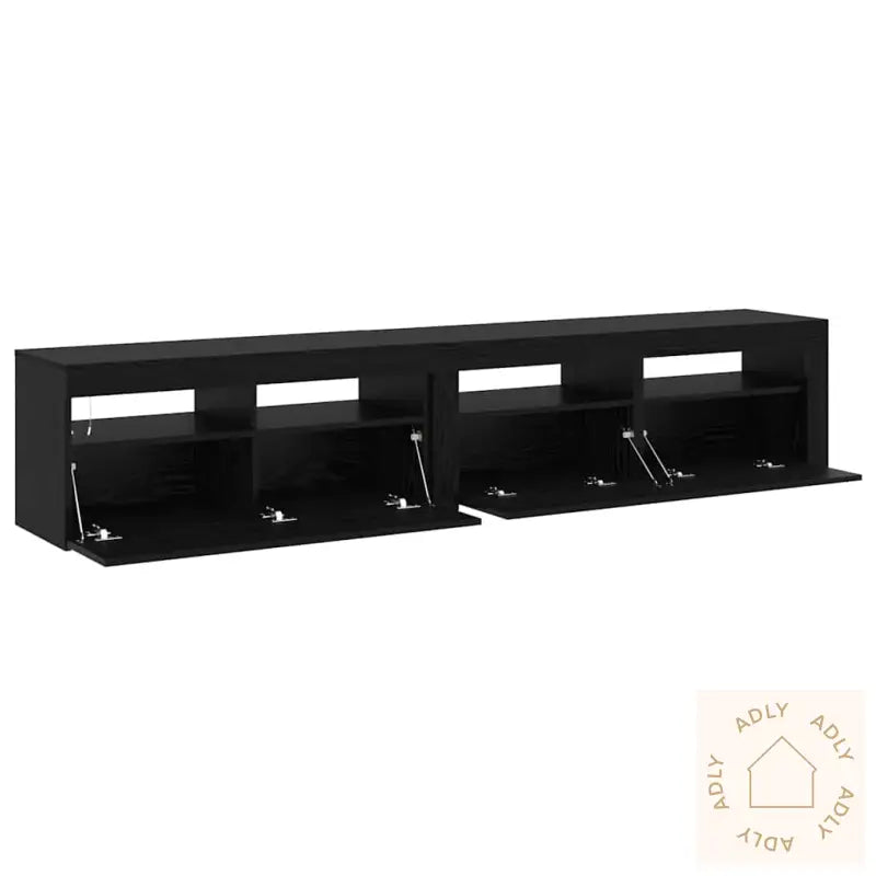 Tv Skap 2 Stk Med Led Lys, Svart Eik, Konstruert Tre