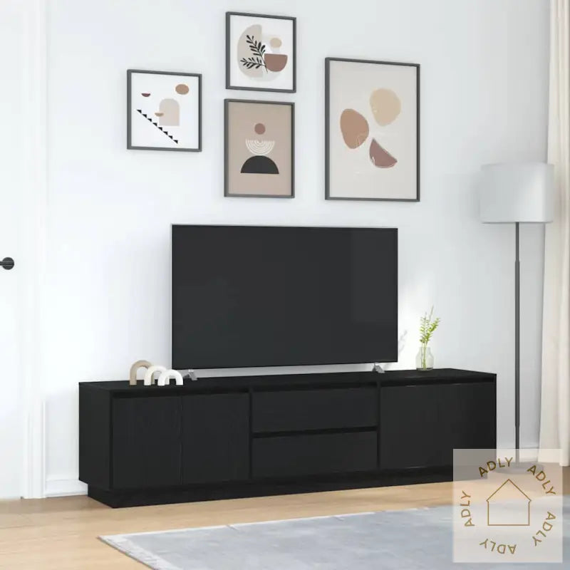 Tv-Benk Med Led-Lys Svart Eik 193,5X41X50 Cm