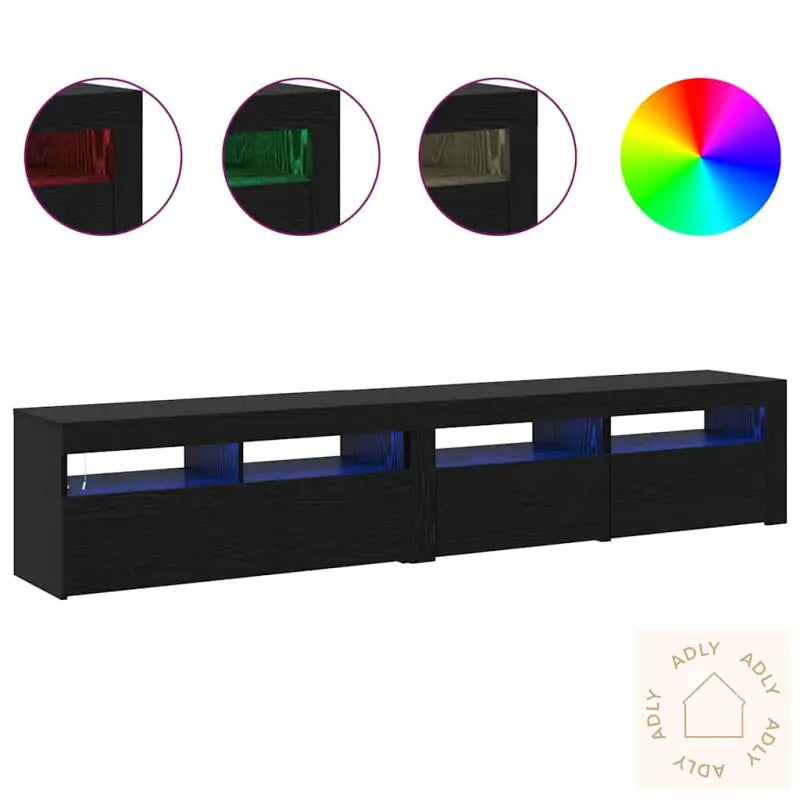 Tv Skap 2 Stk Med Led Lys, Svart Eik, Konstruert Tre