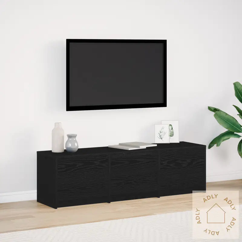 Tv Cabinet Med Led Svart Eik 140X34X40 Cm Konstruert Tre