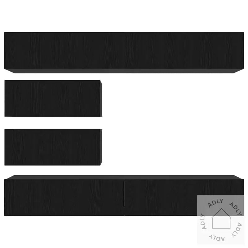 6-Delt Veggmontert Tv-Kabinett I Svart Eik, Konstruert Tre
