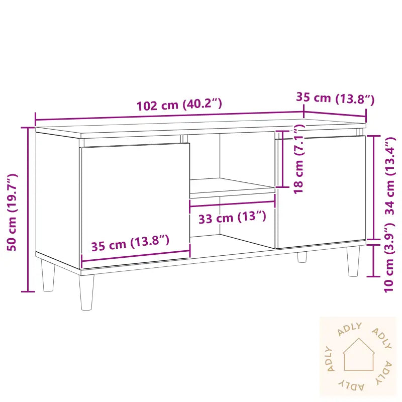 Tv-Benk Med Trebein Svart Eik 102X35X50 Cm