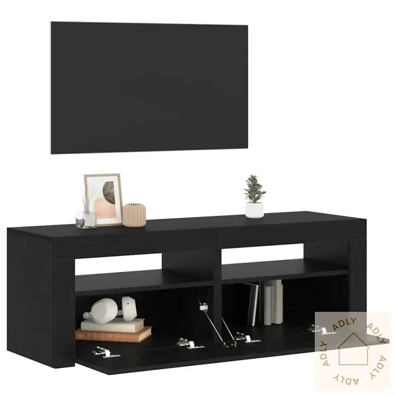 Tv-Benk Med Led-Lys Svart Eik 120X35X40 Cm Konstruert Tre