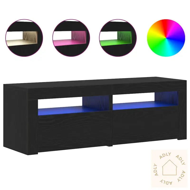 Tv-Benk Med Led-Lys Svart Eik 120X35X40 Cm Konstruert Tre