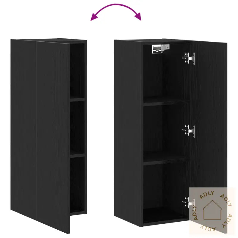 Veggmonterte Tv-Skap - 2-Pakning, Svart Eik, Mål: 30,5 X 30 X 90 Cm, Laget Av Konstruert Tre