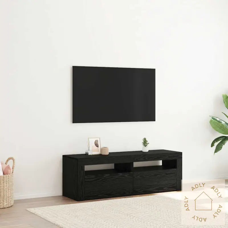 Tv-Benk Med Led-Lys Svart Eik 120X35X40 Cm Konstruert Tre