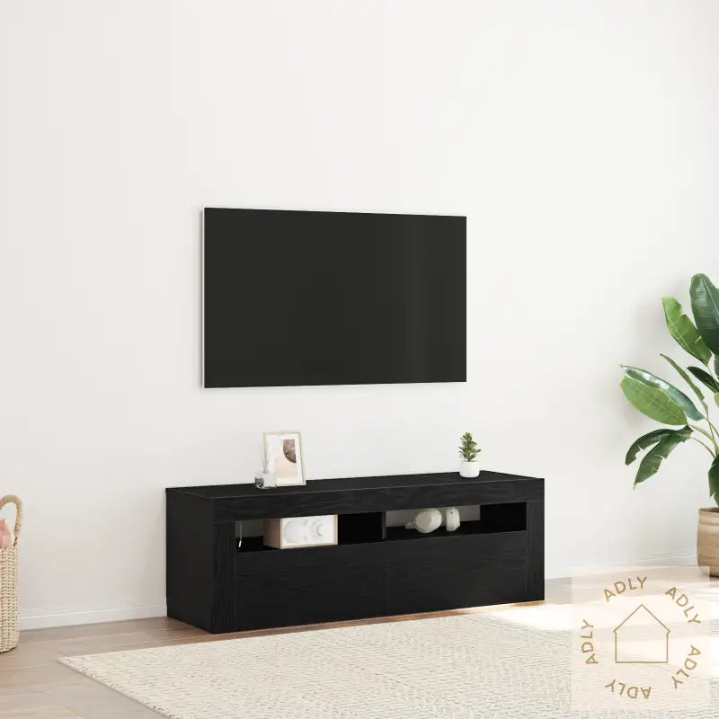 Tv-Benk Med Led Svart Eik 120X35X40 Cm Konstruert Tre