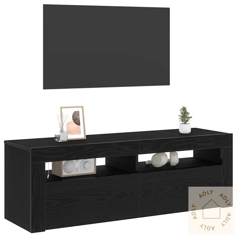 Tv-Benk Med Led Svart Eik 120X35X40 Cm Konstruert Tre