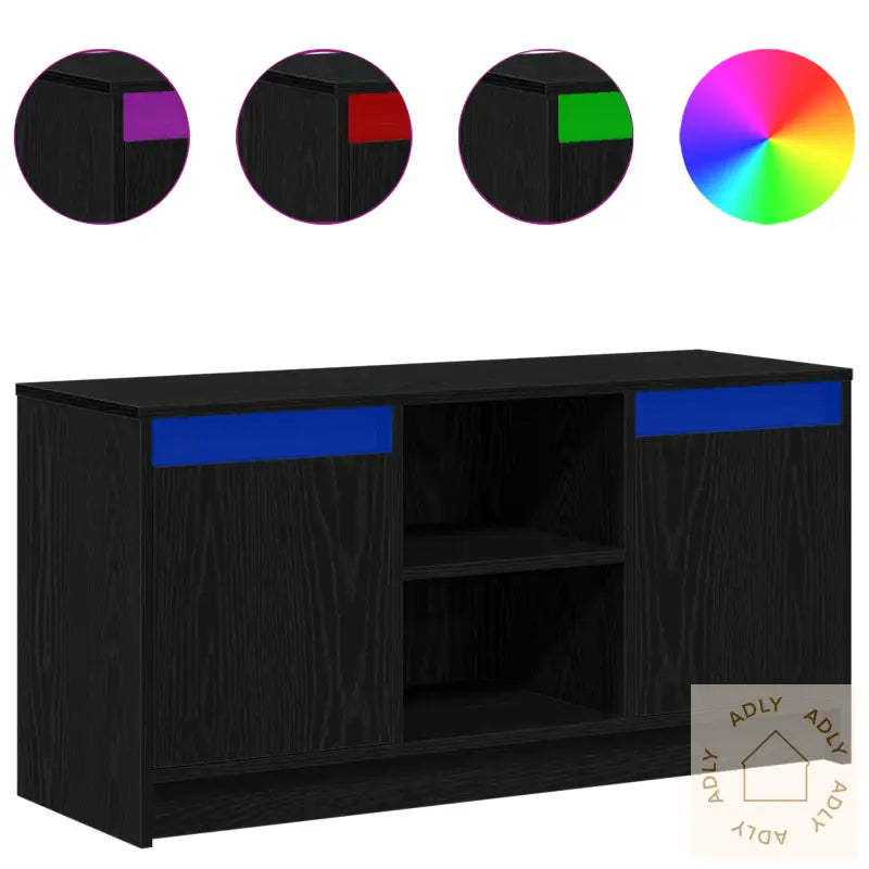 Tv-Skap Med Led-Belysning I Svart Eik, 100X34X50 Cm, Laget Av Konstruert Tre