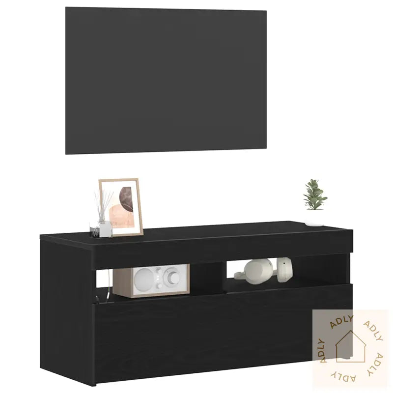 Tv-Skap Med Led-Lamper - Svart Eik, 90X35X40 Cm, Konstruert Tre