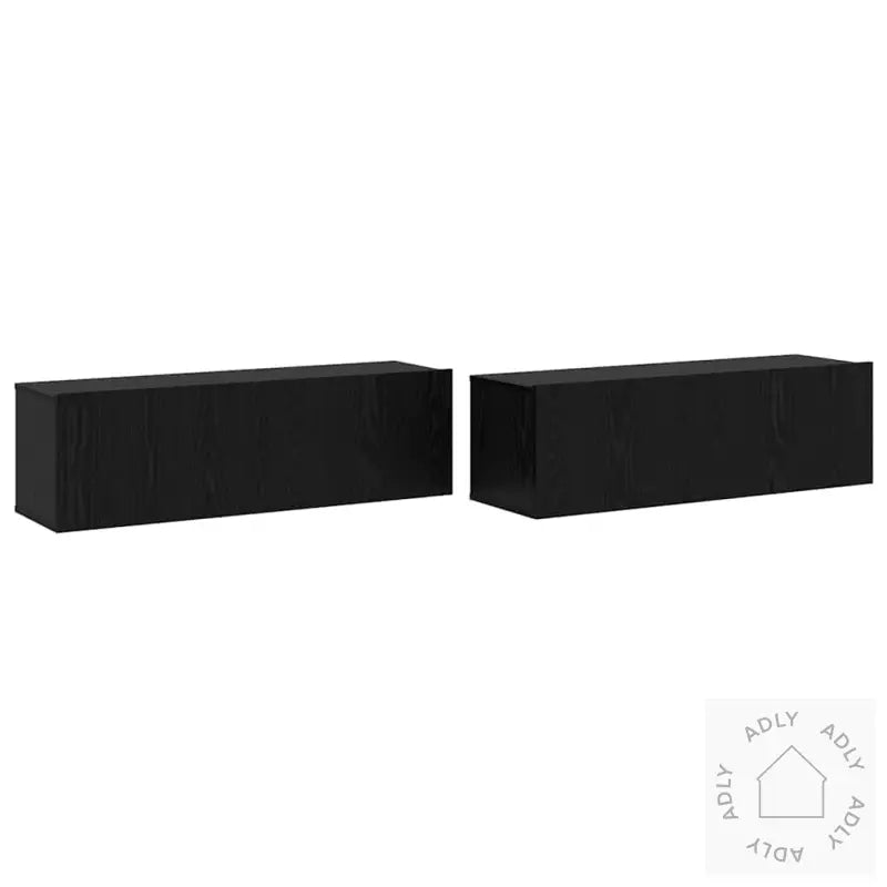 8-Delt Tv-Kabinettsett – Veggmontert I Svart Eik