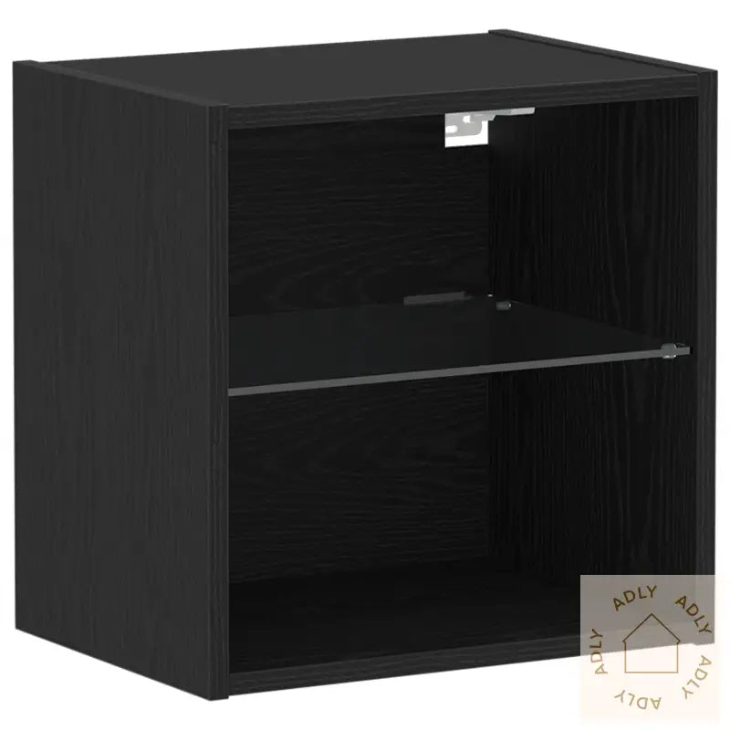 Veggskap Med Led-Lamper 2 Stk Svart Eik 40X30X30 Cm