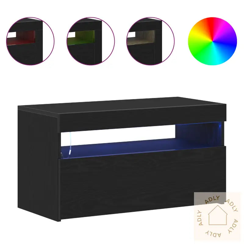 Tv-Skap Med Led-Lys 2 Stk Svart Eik 75X35X40 Cm Konstruert Tre