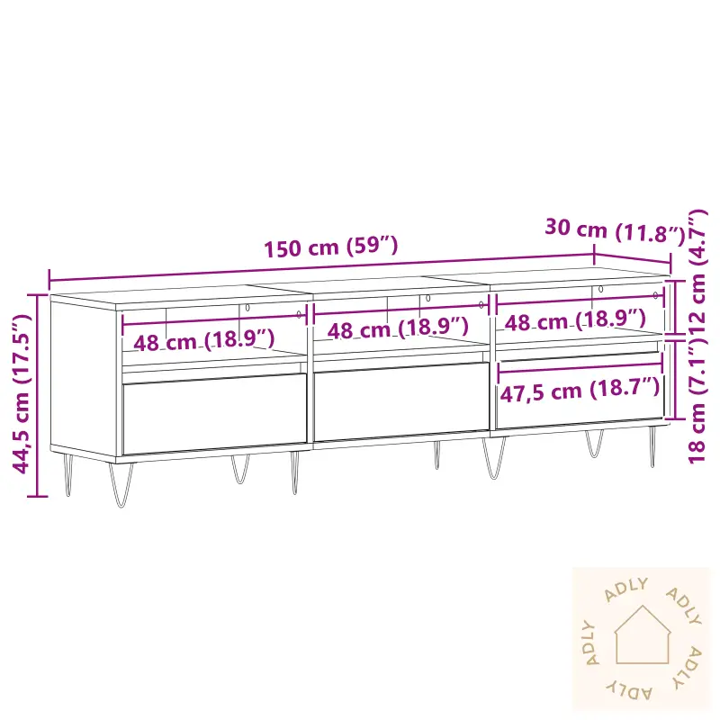 Tv-Benk Svart Eik 150X30X44,5 Cm Konstruert Tre
