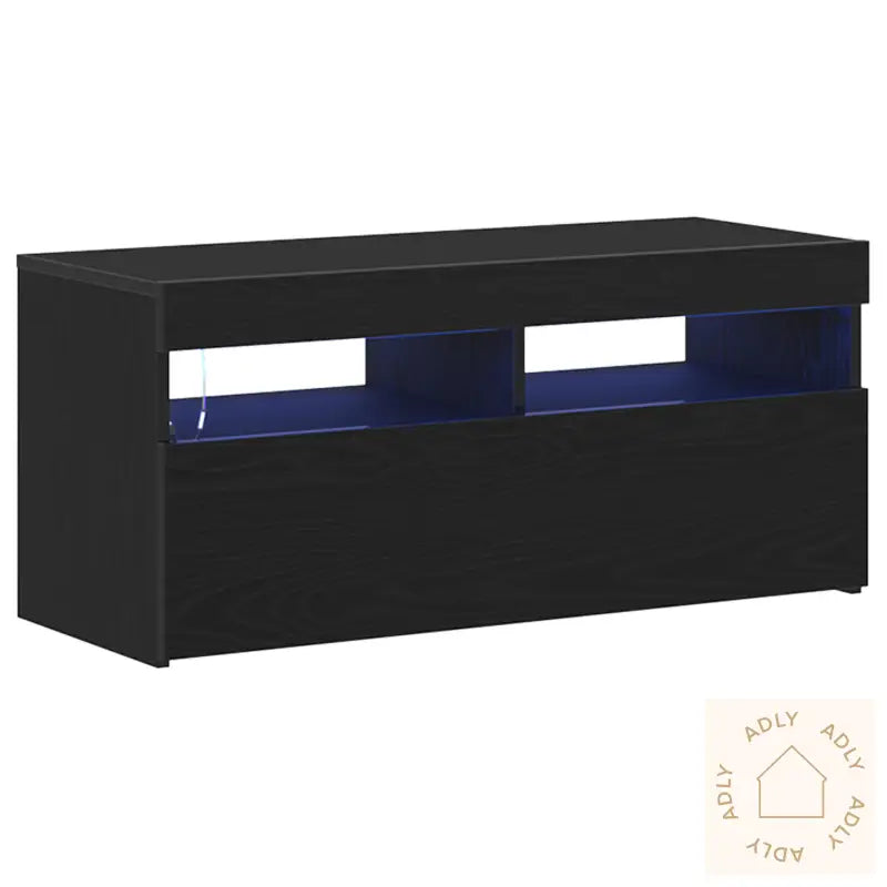 Tv-Skap Med Led-Lamper - Svart Eik, 90X35X40 Cm, Konstruert Tre