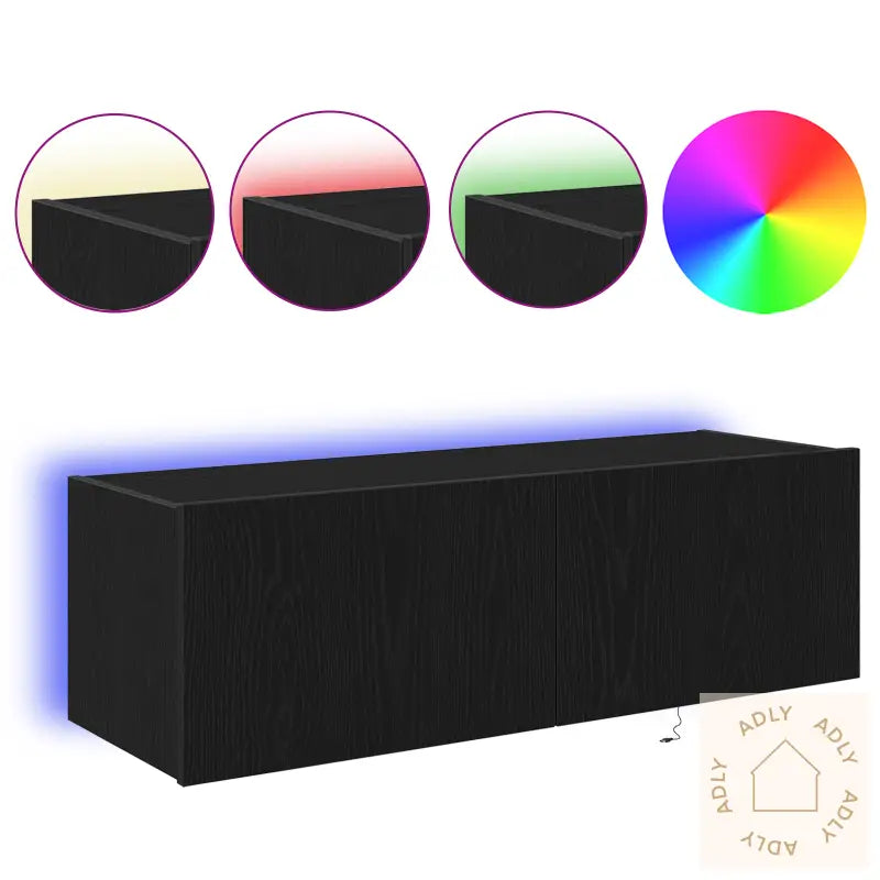Tv Veggskap Med Led Lys Svart Eik 100X35X31 Cm