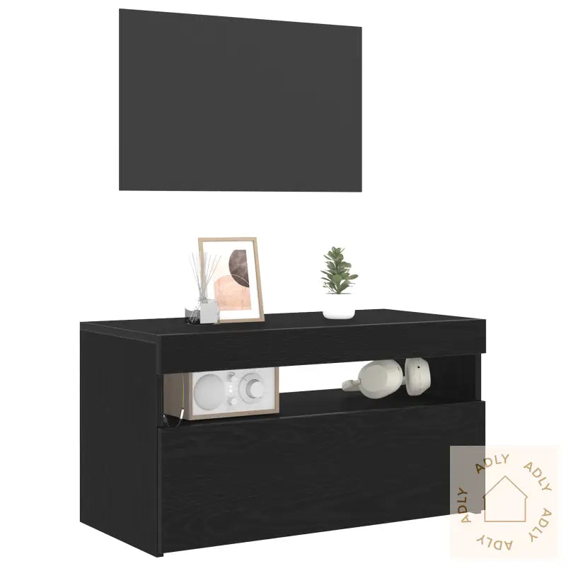 Tv-Skap Med Led-Lys 2 Stk Svart Eik 75X35X40 Cm Konstruert Tre