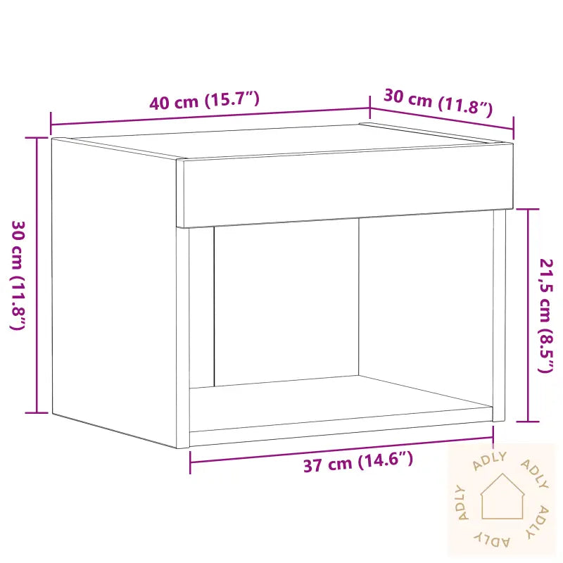 Veggskap Med Led Lys Svart Eik 40X30X30 Cm