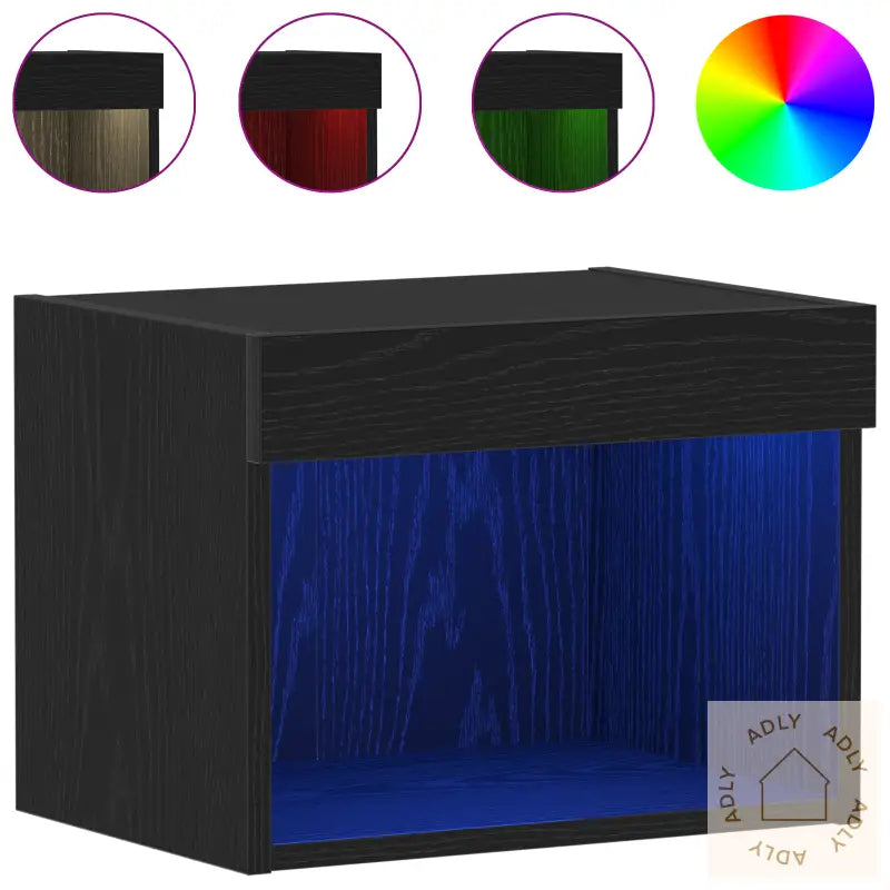 Veggskap Med Led Lys Svart Eik 40X30X30 Cm