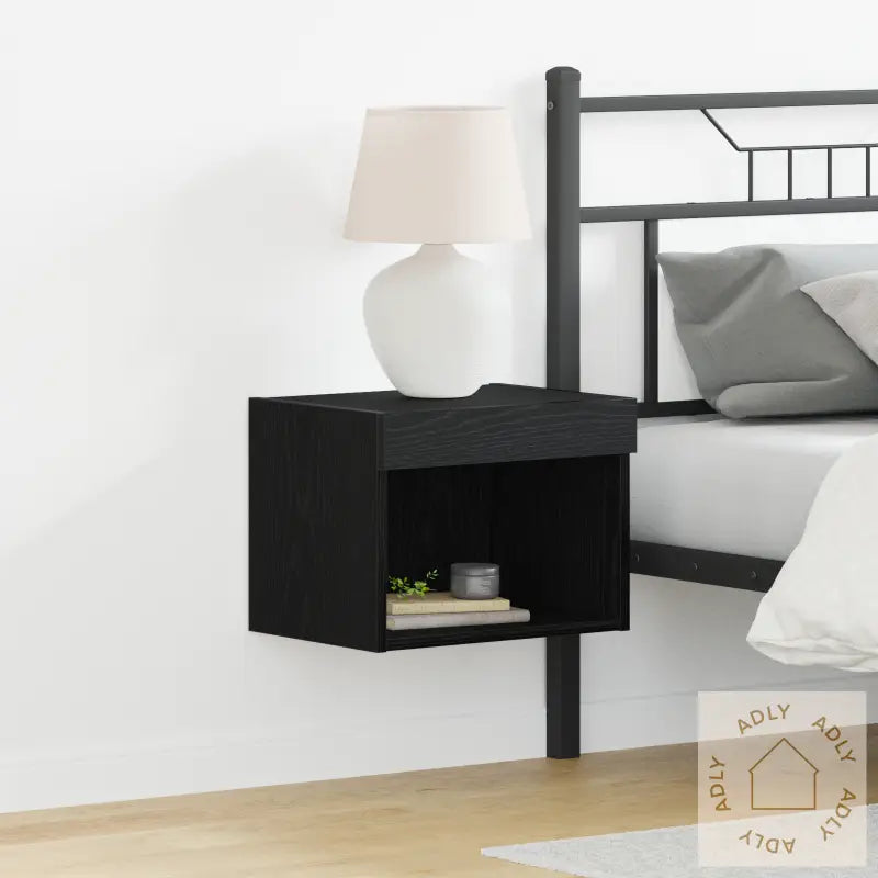 Veggskap Med Led Lys Svart Eik 40X30X30 Cm