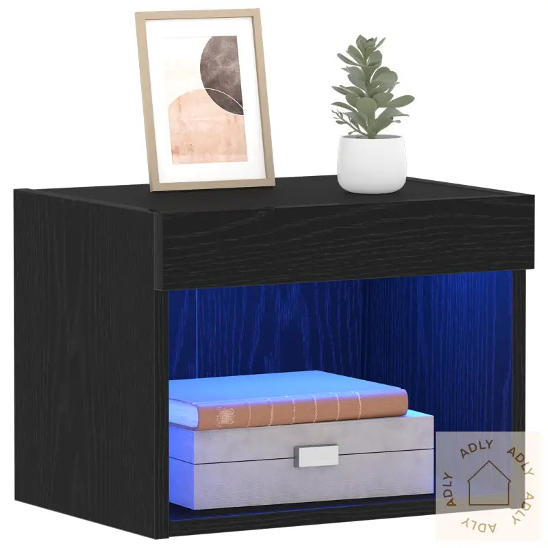 Veggskap Med Led Lys Svart Eik 40X30X30 Cm