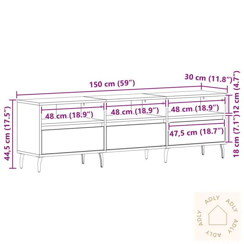 Tv-Benk Svart Eik 150X30X44,5 Cm Konstruert Tre