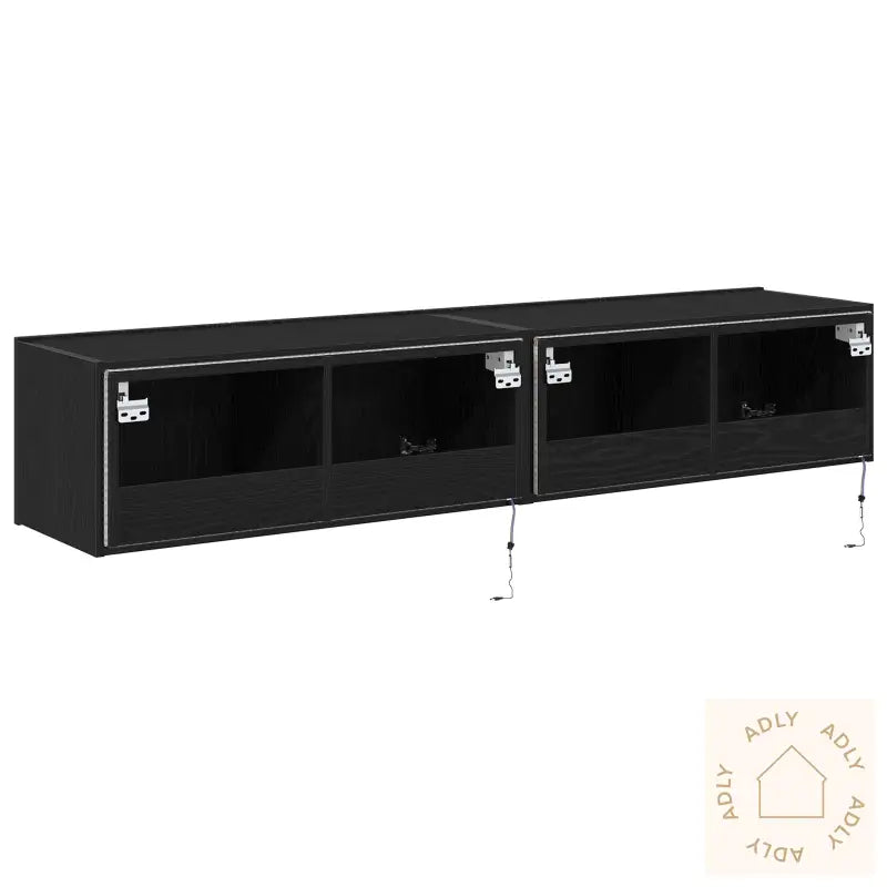 Tv Veggskap Med Led Lys 2 Stk Svart Eik 80X35X31 Cm