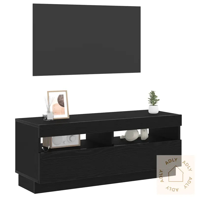 Tv-Benk Med Led-Lys, Svart Eik, 100X35X40 Cm, Laget Av Tre