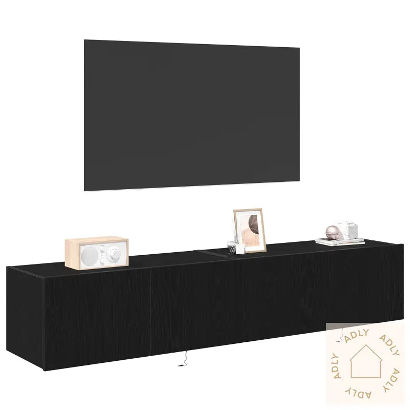 Tv Veggskap Med Led Lys 2 Stk Svart Eik 80X35X31 Cm