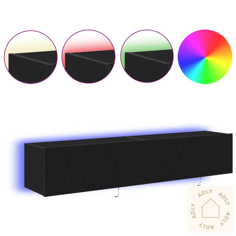 Tv Veggskap Med Led Lys 2 Stk Svart Eik 80X35X31 Cm