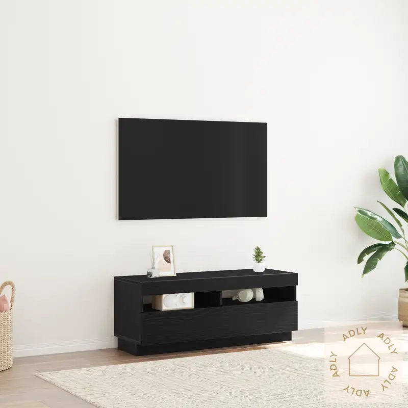 Tv-Benk Med Led-Lys, Svart Eik, 100X35X40 Cm, Laget Av Tre
