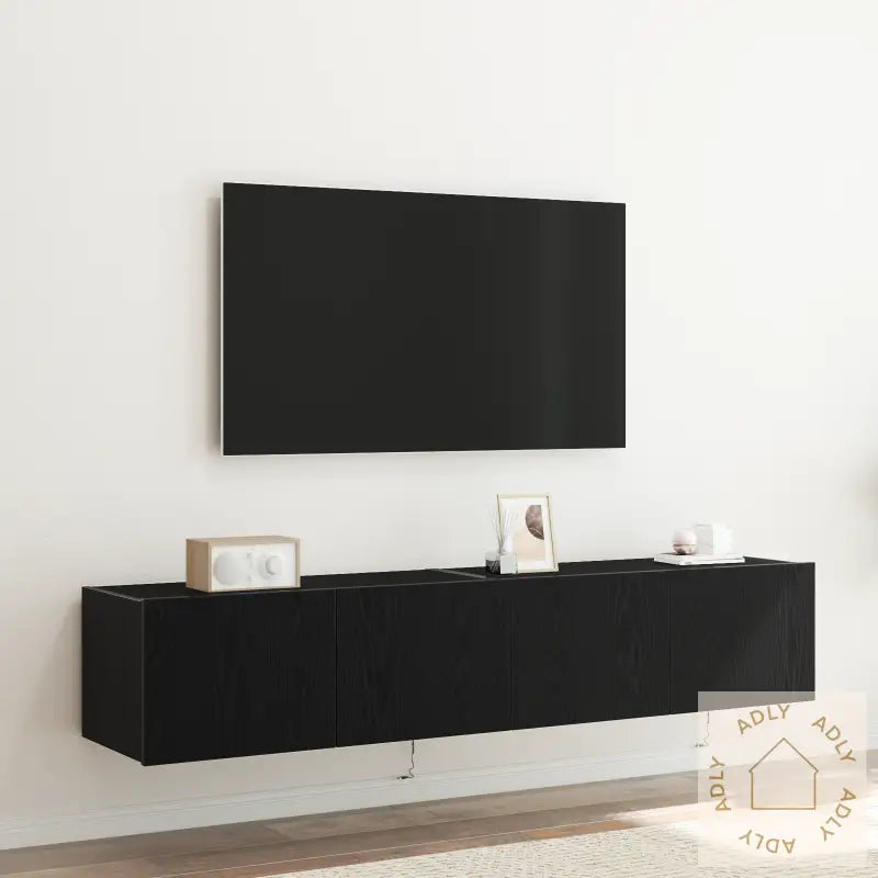 Tv Veggskap Med Led Lys 2 Stk Svart Eik 80X35X31 Cm