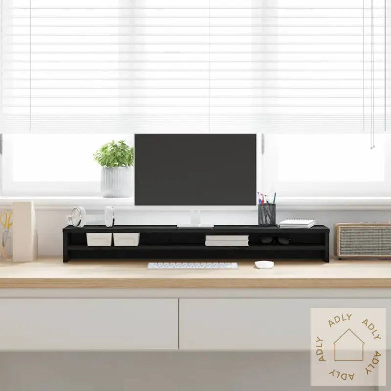 Skjermstativ Svart Eik 100X24X13 Cm Konstruert Tre