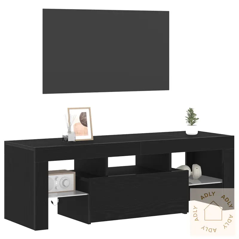 Tv-Benk Med Led-Lamper I Svart Eik 120X35X40 Cm