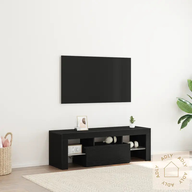 Tv-Benk Med Led-Lamper I Svart Eik 120X35X40 Cm