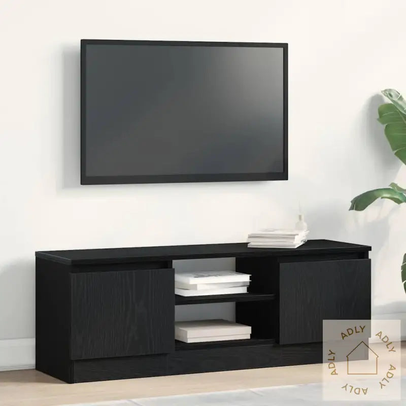 Tv-Benk Svart Eik 102X30X36 Cm Konstruert Tre