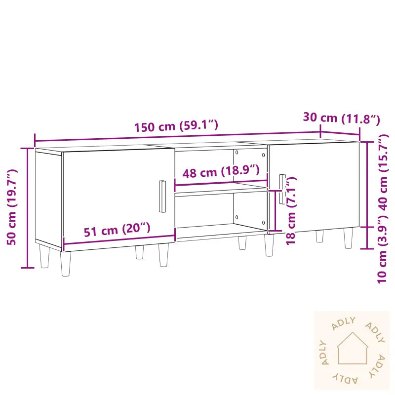 Tv Stativ - Svart Eik, 150X30X50 Cm, Laget Av Konstruert Tre