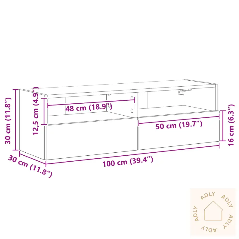 Tv Vegghylle Svart Eik 100X30X30 Cm Konstruert Tre