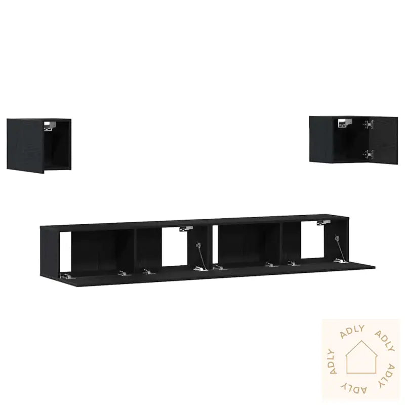 6-Delt Tv-Stativsett - Veggmontert, Svart Eik, Konstruert Tre